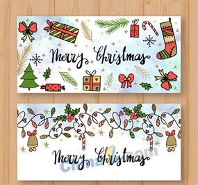 彩绘圣诞节banner矢量素材